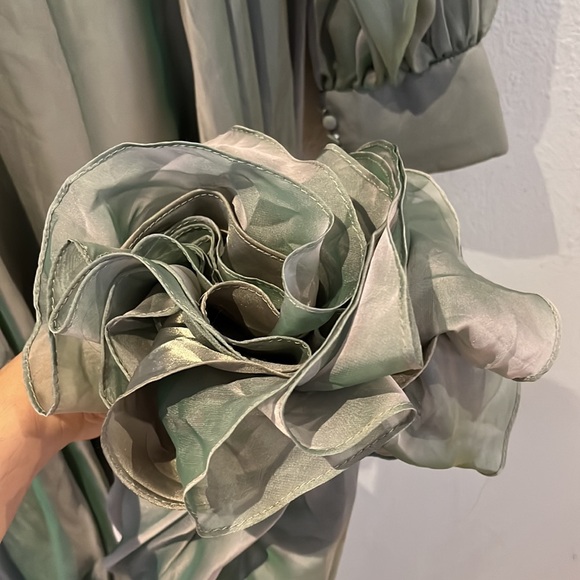 Mac Duggal SHEER BLOUSON SLEEVE SURPLICE GOWN Sage 67873 - Picture 17 of 17